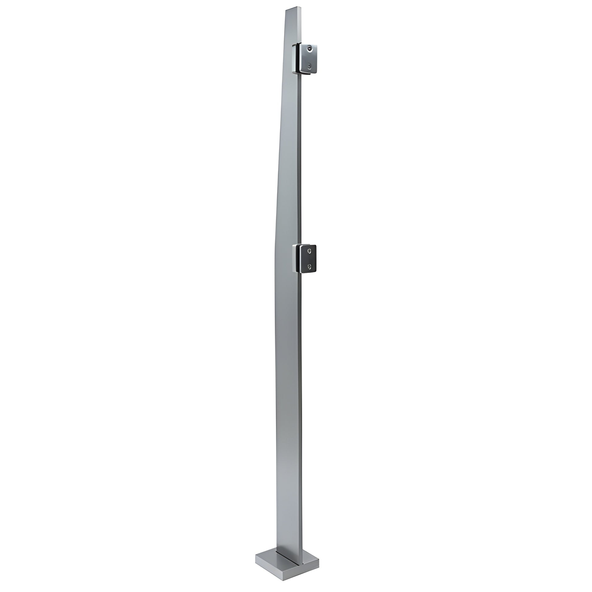 Brushed stainless steel Klarity freestanding glass partition post, 84 in, 316 alloy, square base with glass fittings