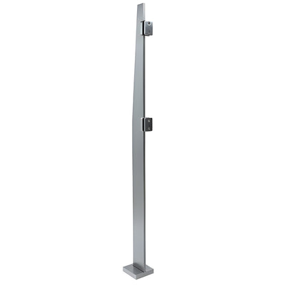 Brushed stainless steel Klarity freestanding glass partition post, 84 in, 316 alloy, square base with glass fittings