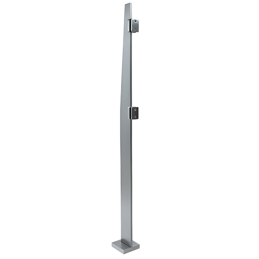 Brushed stainless steel Klarity freestanding glass partition post, 84 in, 316 alloy, square base with glass fittings