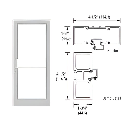 FD11552 white Durafront frame with aluminum threshold, 36x84 door diagram and header/jamb cross-section with 4-1/2 and 1-3/4