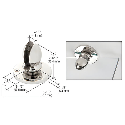 VPC38PS polished 316 stainless steel panel clamp for 3/8" (10mm) glass, 2-1/2" base, mounting screws included.