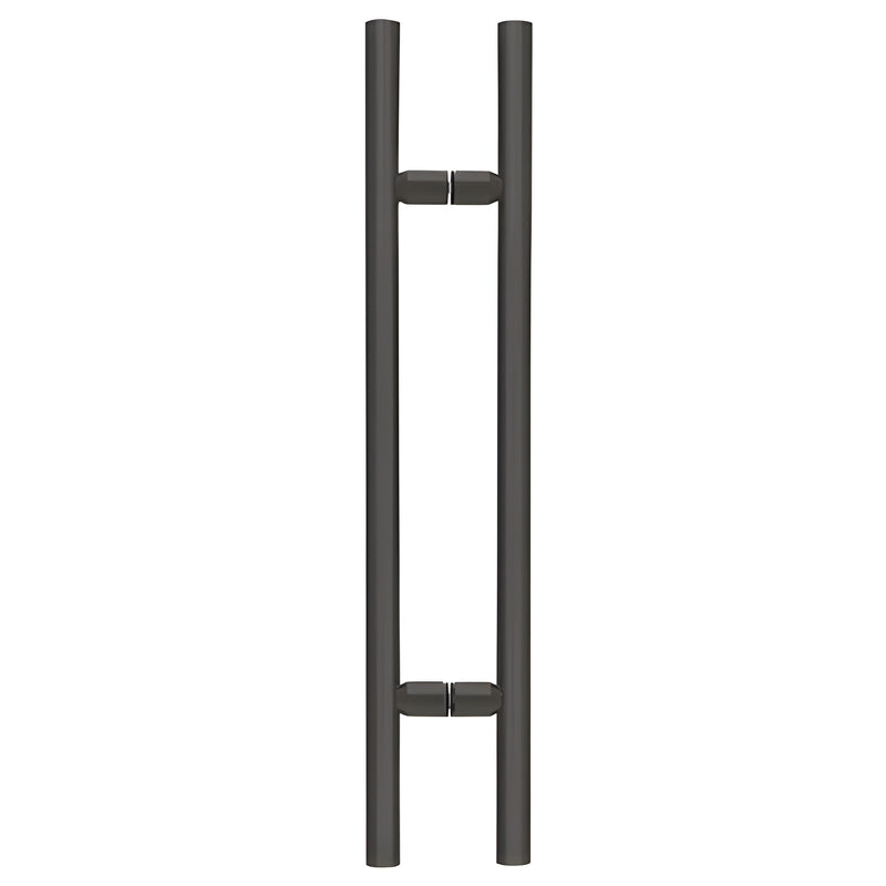 Matte black 24 in ladder-style shower door pull, 1-1/4 in brass tubular back-to-back handle for 8-12mm glass (SKU LP24MBL)