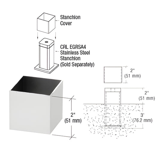 EGRSC2PT powder-coated aluminum stanchion cover, 2" (51 mm) sleeve for elevated base shoe, cut-to-size.