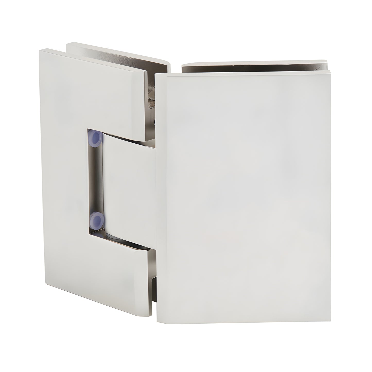 Satin nickel Vienna V1E045SN solid-brass 135 glass-to-glass frameless shower hinge, squared design.