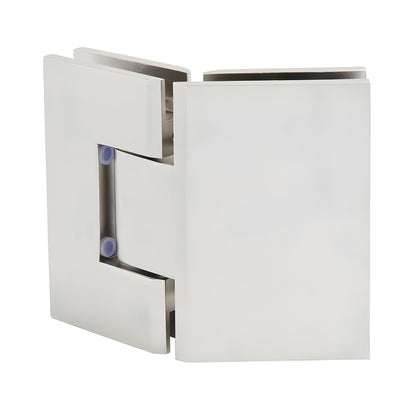 Satin nickel Vienna V1E045SN solid-brass 135 glass-to-glass frameless shower hinge, squared design.