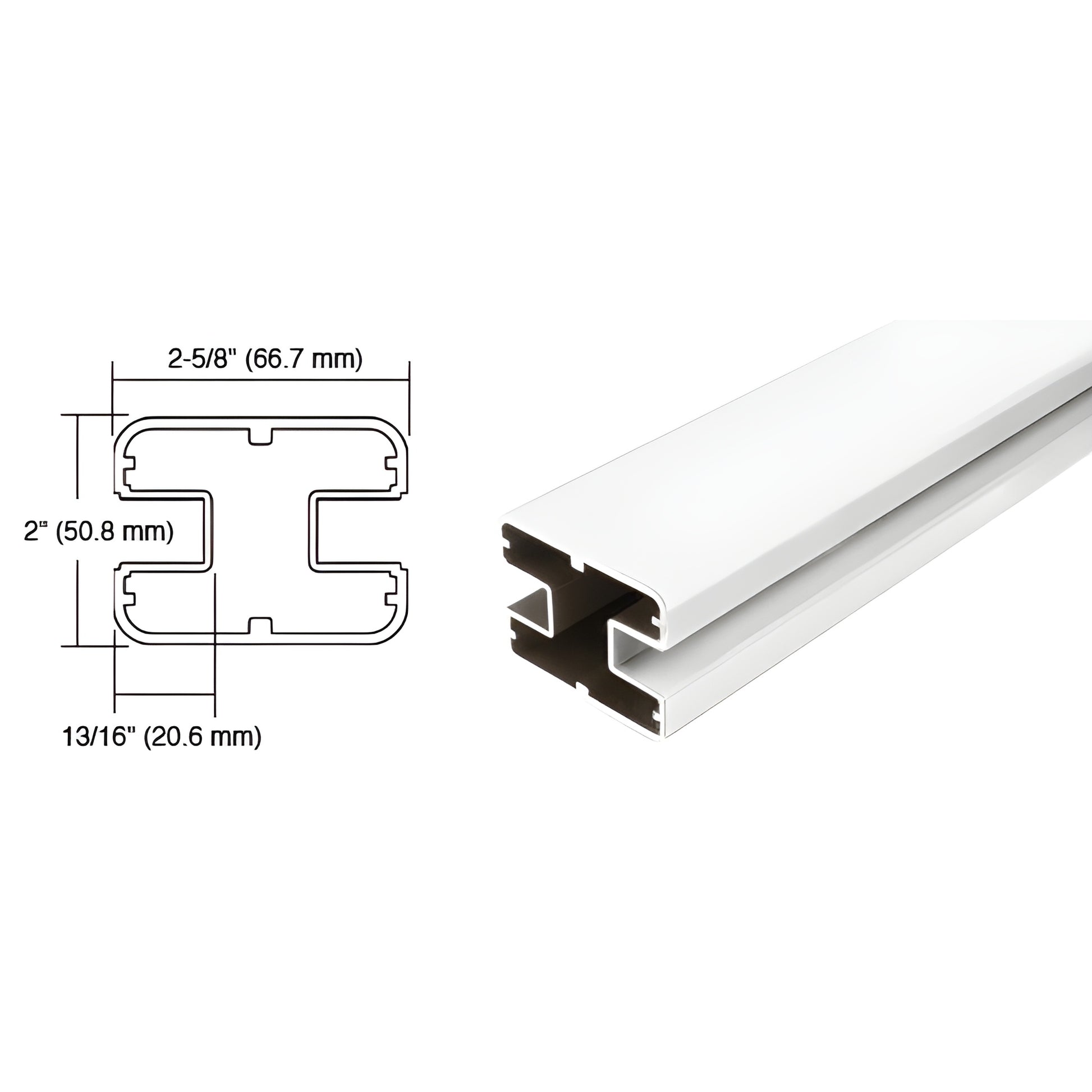 SP48W sky-white aluminum windscreen post, 48 in long 2 in high, square profile, shown with cross-section diagram.
