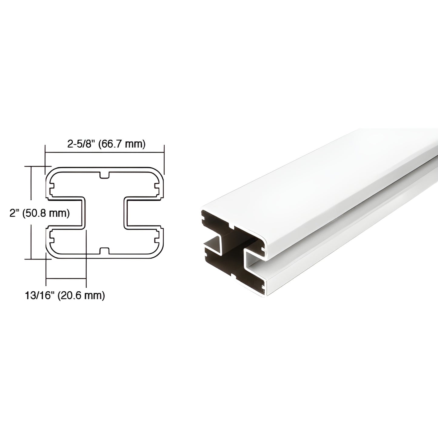 SP36W aluminum rectangular windscreen post, sky white, 36" long, 2" H 2-5/8" W cross-section.
