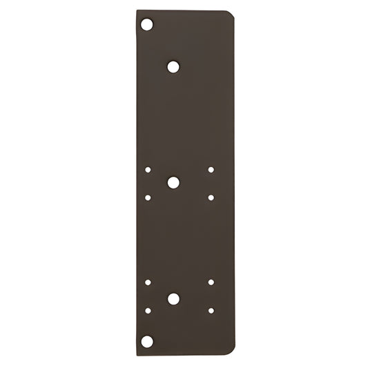 LCN 404018 dark bronze drop plate - rectangular hinge mounting plate with multiple screw holes, 3-3/4" tall