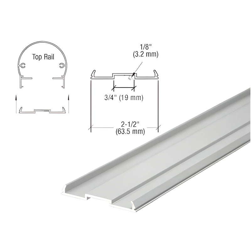 Silver metallic aluminum top-rail snap-in infill (SKU 1FPKTS), 241" long x 2-1/2" wide, fits 3/4" pickets.