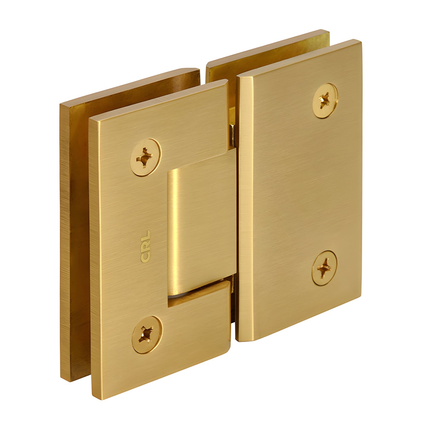 GEN180SB Geneva satin brass glass-to-glass shower hinge, solid brass square profile for 8-12mm tempered glass.