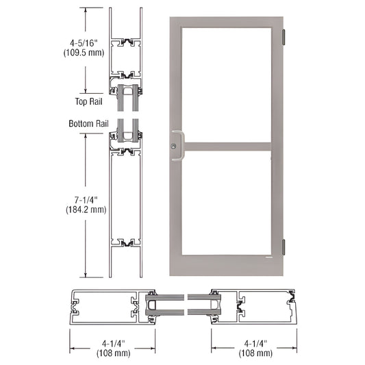 Clear anodized commercial medium-stile entrance door with 4-1/4" stiles, 7-1/4" bottom rail, glass-ready. SKU 1Z41511
