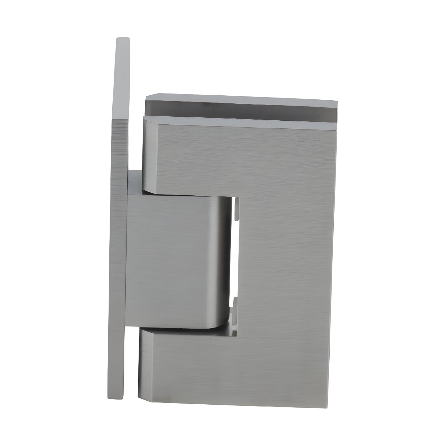 JRG044BN Brushed nickel Junior Geneva wall-mount shower hinge for 1/4-5/16" glass, offset back plate.