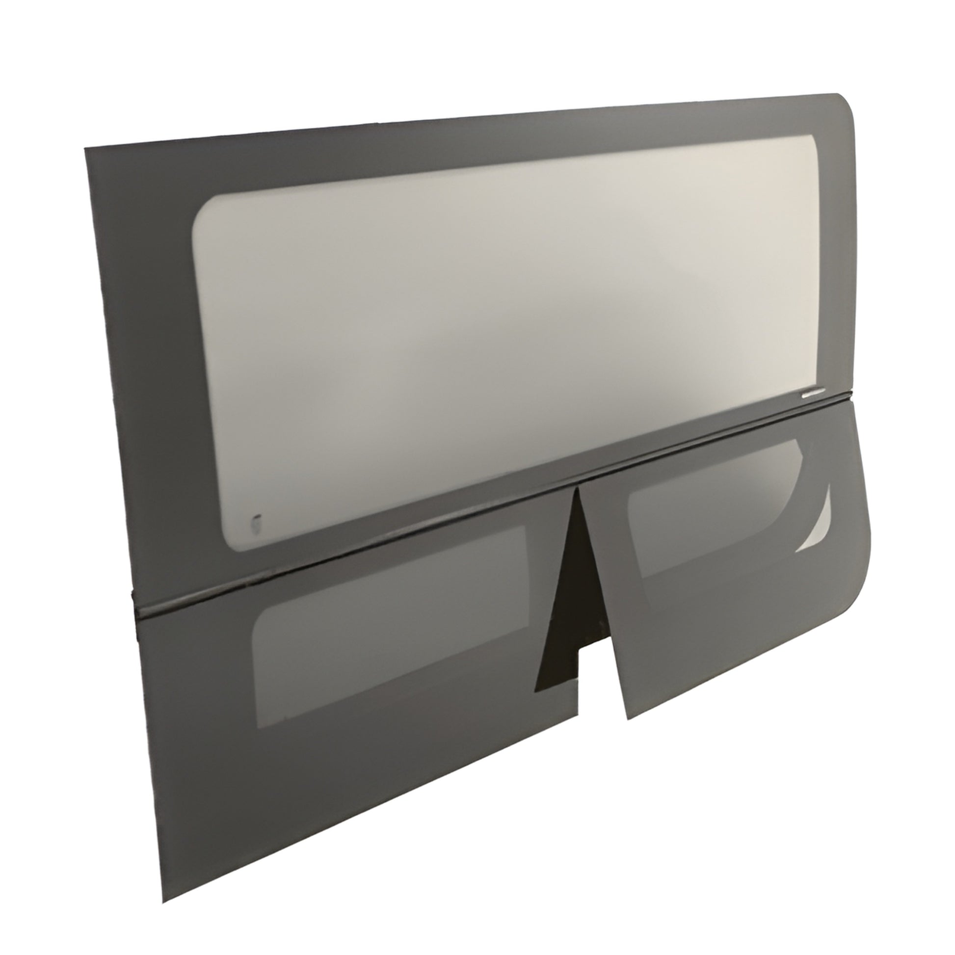 FW625R passenger-side sliding door vent window, 28% dark gray glass, OEM all-glass look