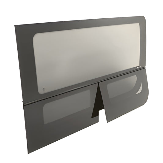 FW625R passenger-side sliding door vent window, 28% dark gray glass, OEM all-glass look