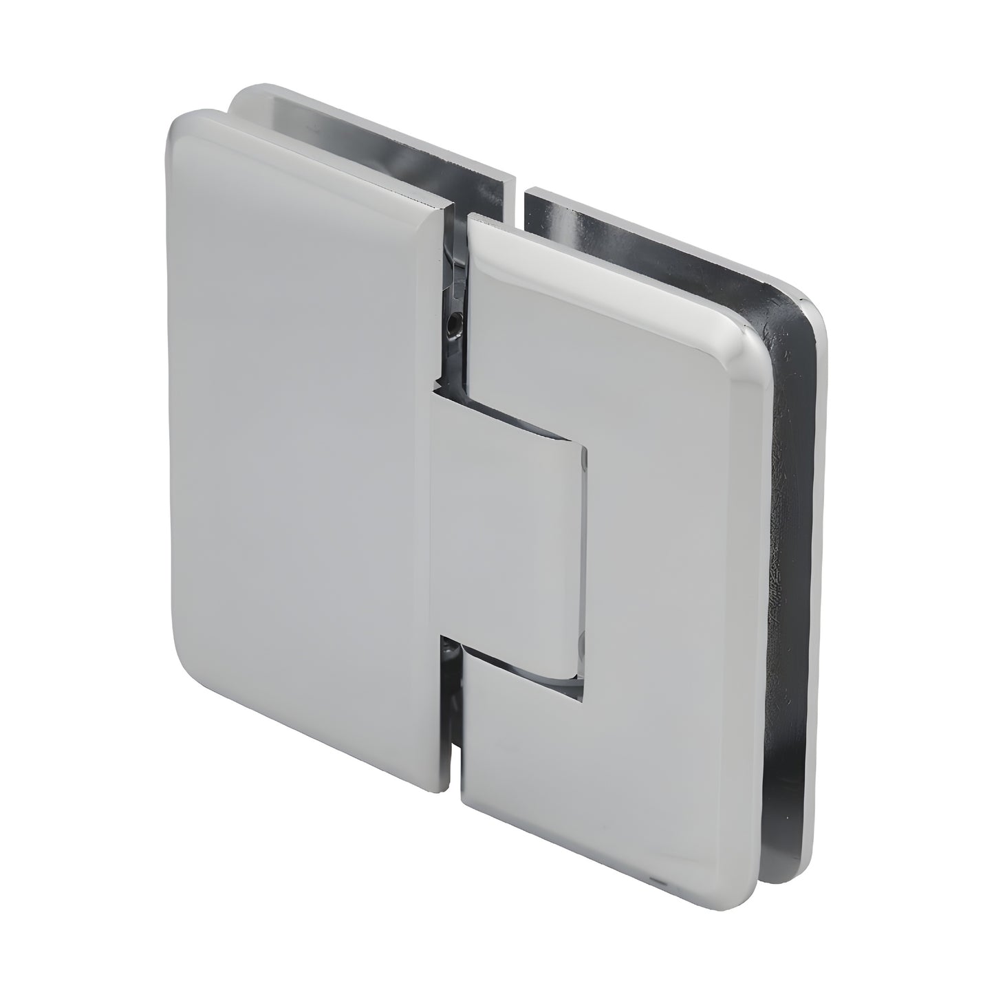 PLY180CH polished chrome solid-brass 180 glass-to-glass frameless shower door hinge, self-centering