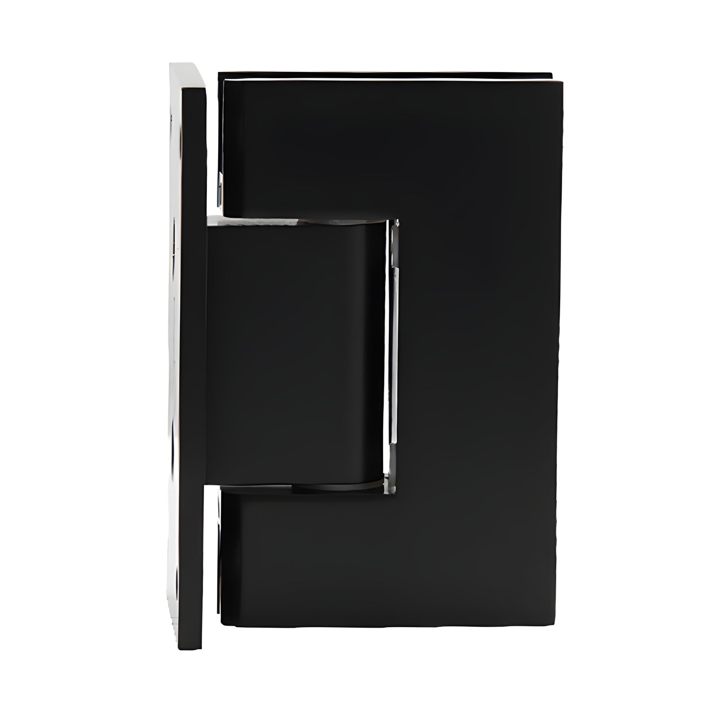 GEN037 matte black brass Geneva shower door hinge, wall mount full back plate, fits 8-12mm tempered glass, self centering