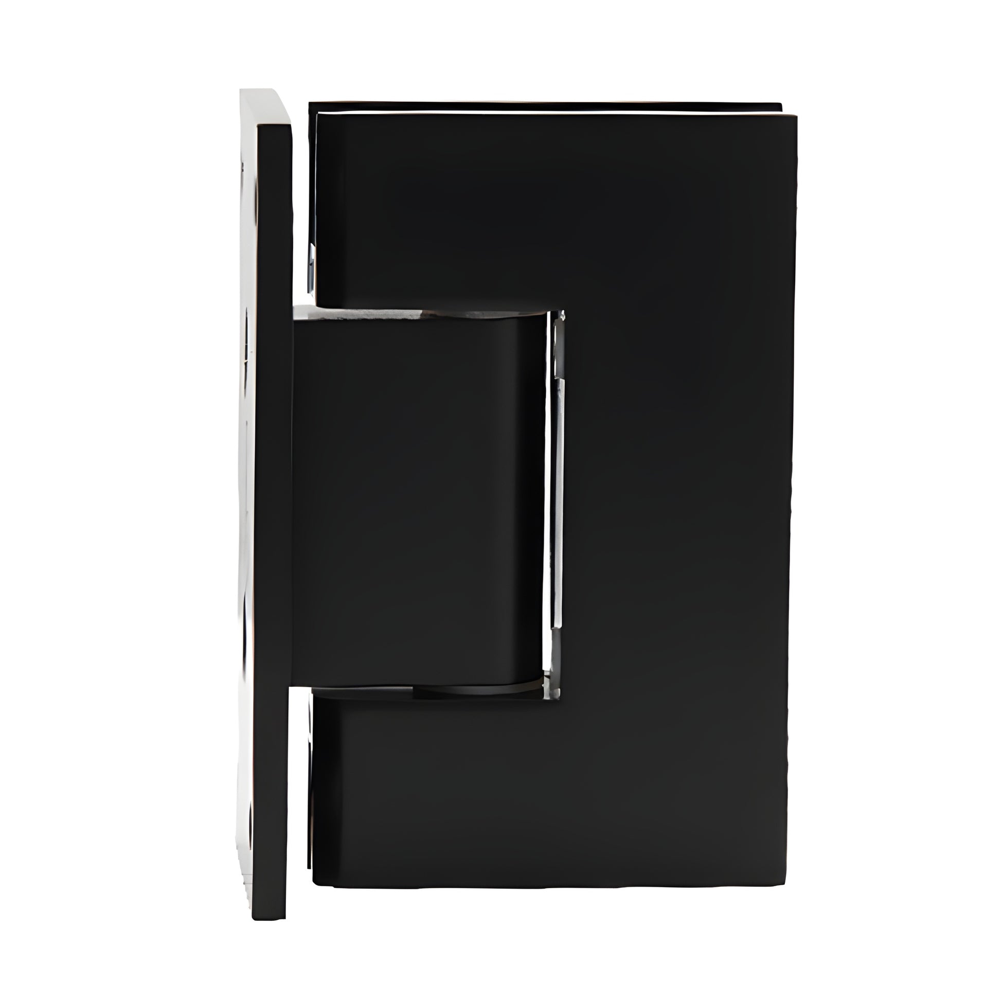 GEN037 matte black brass Geneva shower door hinge, wall mount full back plate, fits 8-12mm tempered glass, self centering