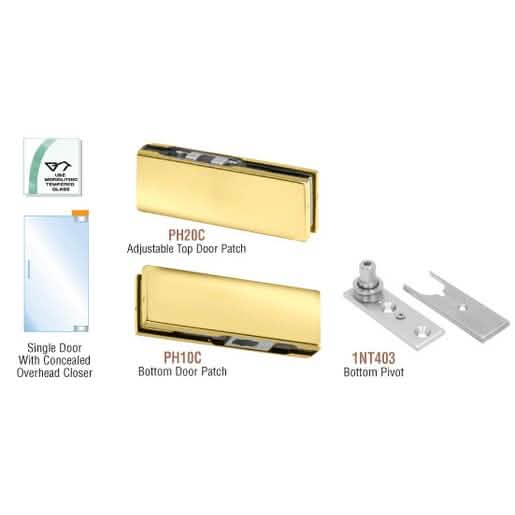 CRL Polished Brass North American Patch Door Kit, No Lock, Overhead Closer Compatible