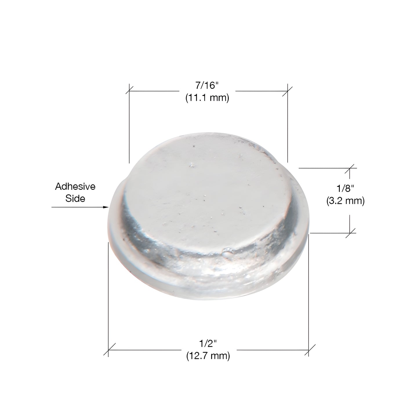Clear round adhesive bump pad, 1/2 in x 1/8 in, low-profile protective spacer - CRL CB1PK