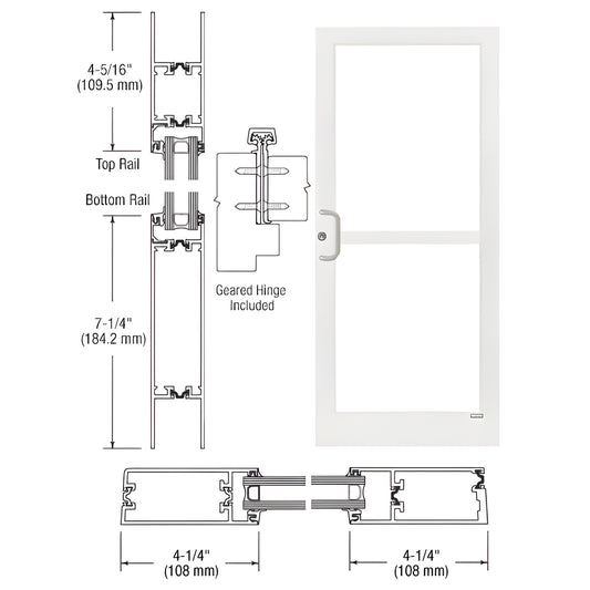 CRL medium-stile white Kynar commercial entrance door with mid rail and panic pull, SKU 1Z41852.