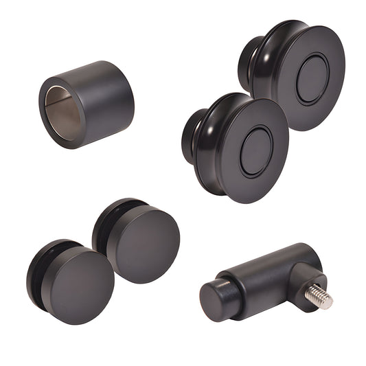 Matte black Colonia replacement kit CLNHDWKMBL - stainless steel rollers, fittings & stopper for 180 sliding shower door
