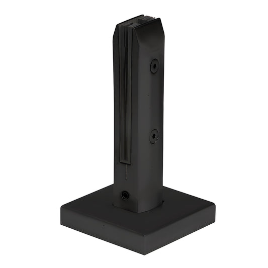 Matte black stainless steel one-piece surface-mount glass clamp with square base plate, for 3/8-9/16" glass (SKU AFWC1SMBL)