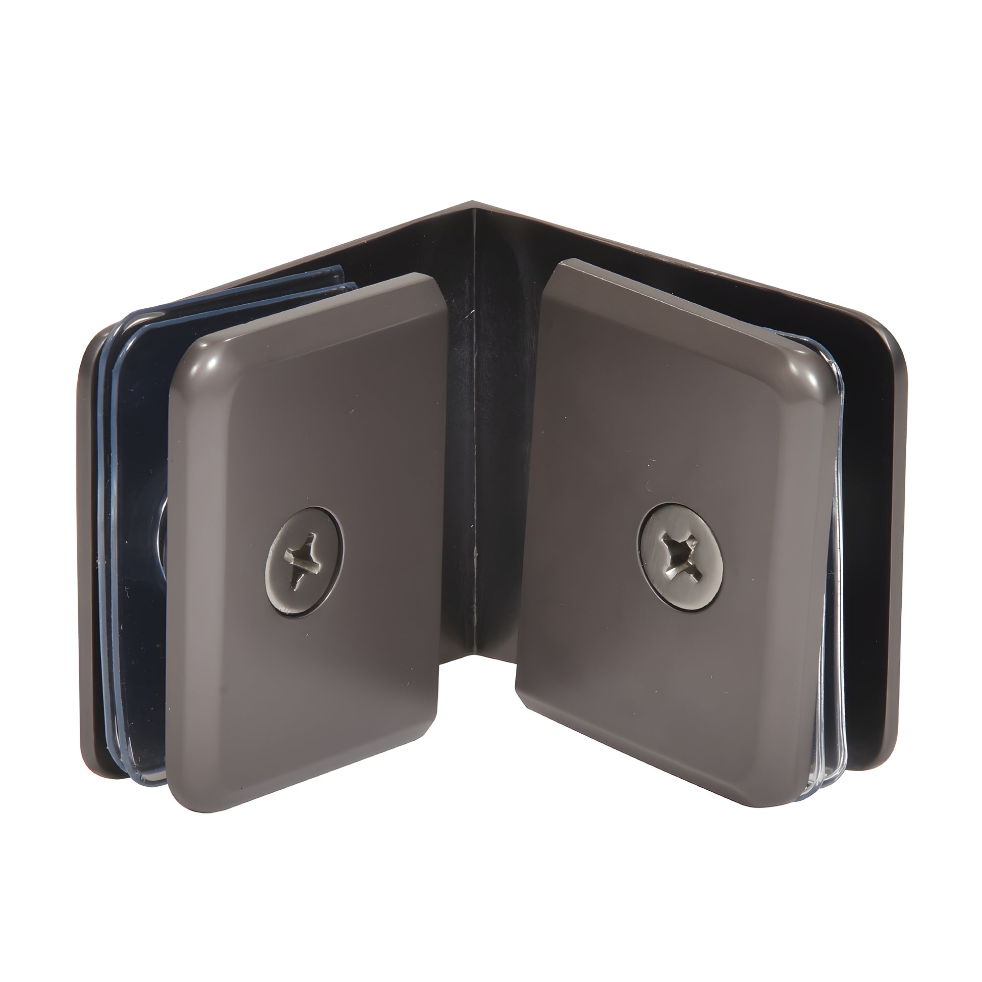BGC90MGM matte gun metal beveled 90 glass-to-glass clamp for 3/8-1/2" glass (solid brass)