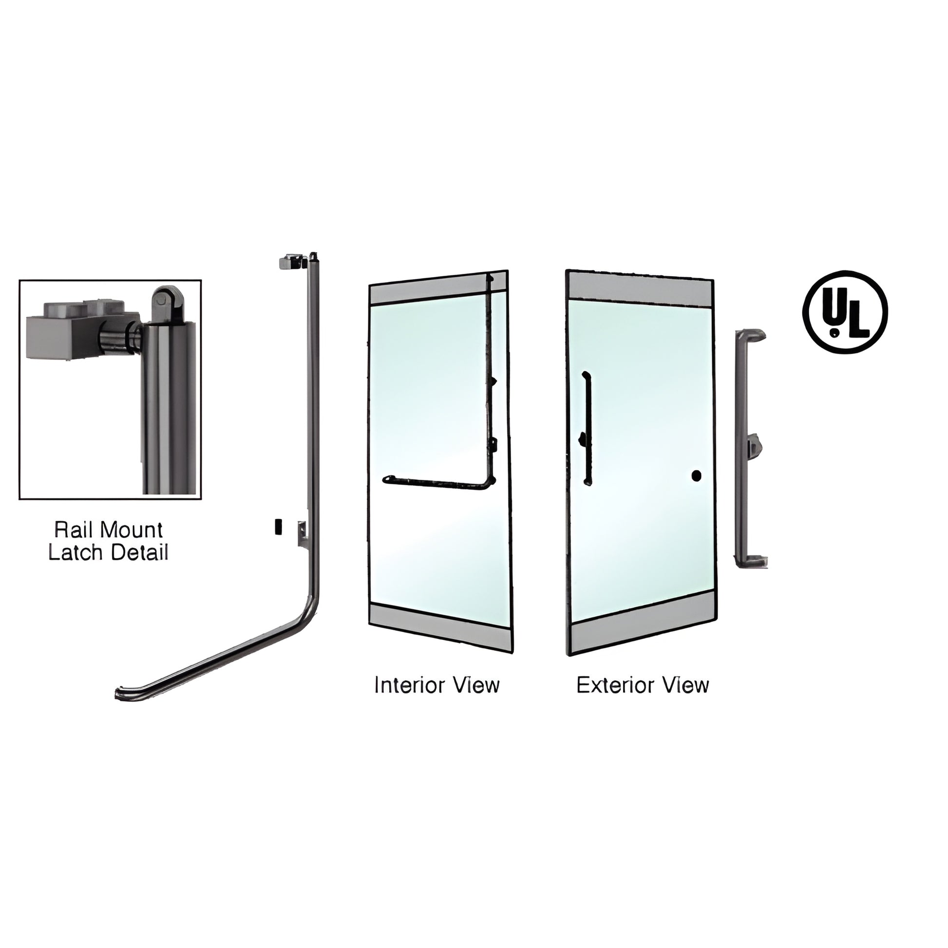 PA100X3RK0RB oil-rubbed bronze rail-mount panic exit handle for tempered glass doors, 1-1/4" diameter.