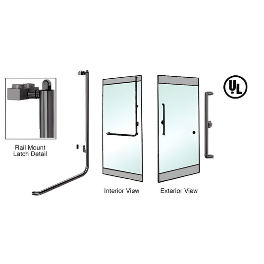 PA100X3RK0RB oil-rubbed bronze rail-mount panic exit handle for tempered glass doors, 1-1/4" diameter.