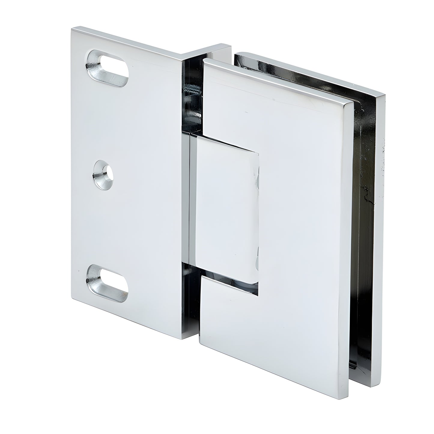 MEL054CH polished chrome square shower door hinge, solid brass, for 8-12mm (5/16-1/2") tempered glass.