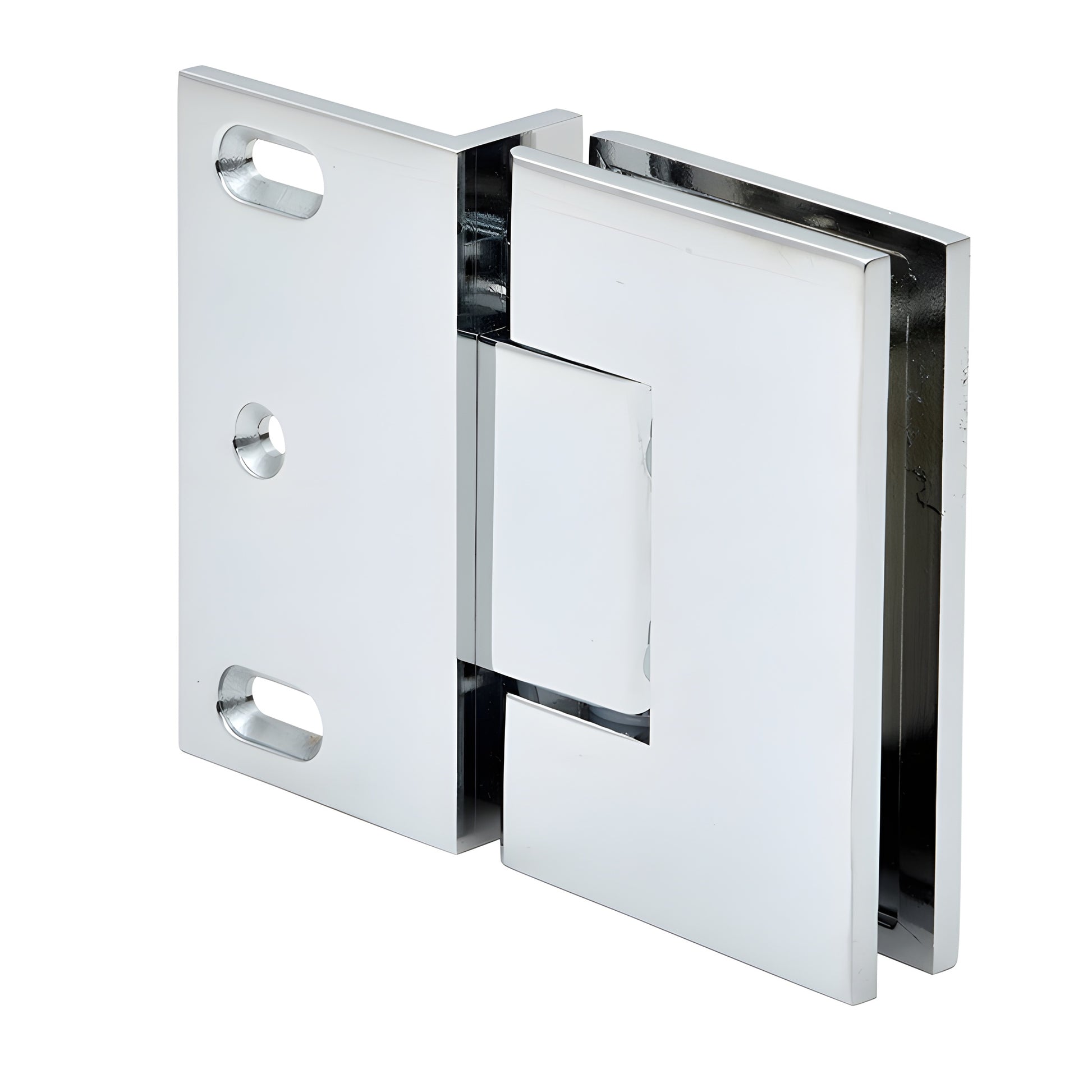 MEL054CH polished chrome square shower door hinge, solid brass, for 8-12mm (5/16-1/2") tempered glass.