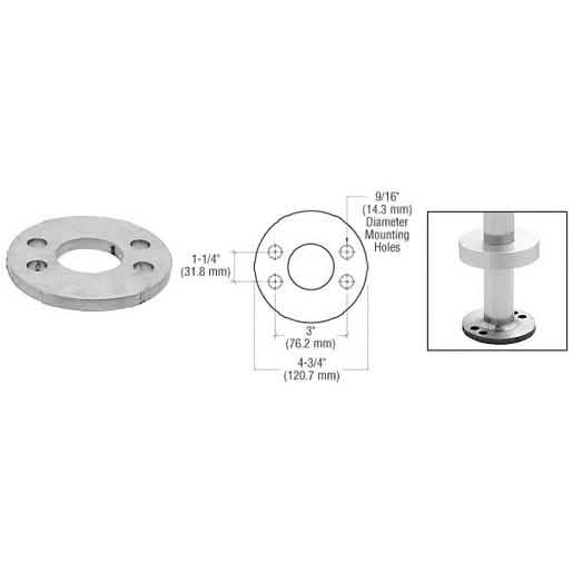 CRL Mill Finish Aluminum Base Flange for 1-1/2" Pipe Railings, Wood Mount - Durable Suppor