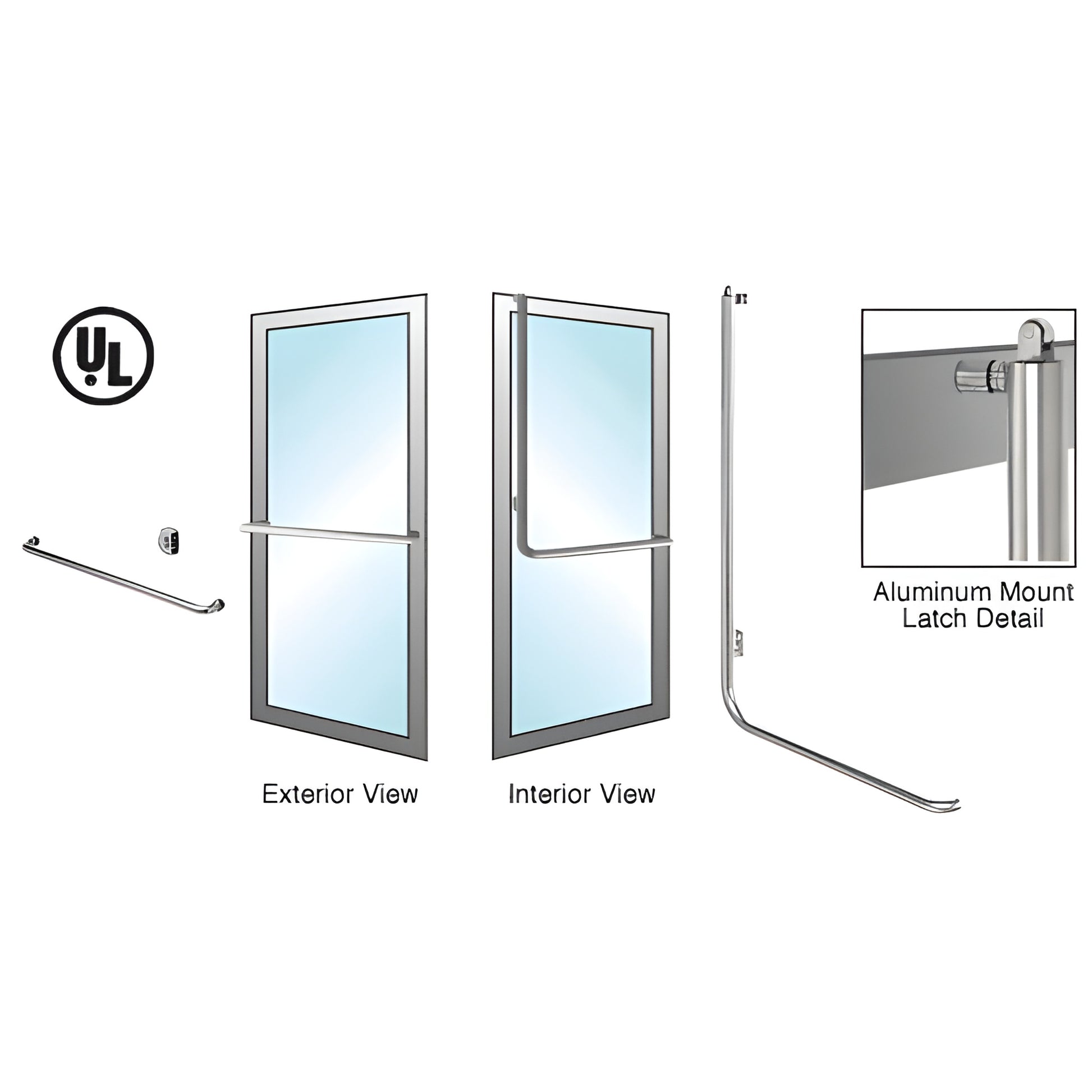 PA100A4AKBS tubular panic handle, brushed stainless steel for glass doors, 1-1/4 in. diameter, exterior keyed access