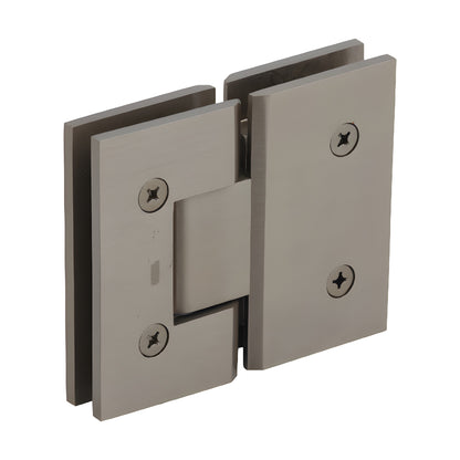 Brushed bronze square glass-to-glass shower hinge (CRL Vienna V1E180) for 3/8-1/2 tempered glass