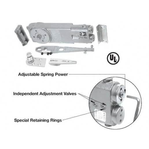CRL 105º Adjustable Spring Power Overhead Concealed Door Closer S-Package, Sleek Design