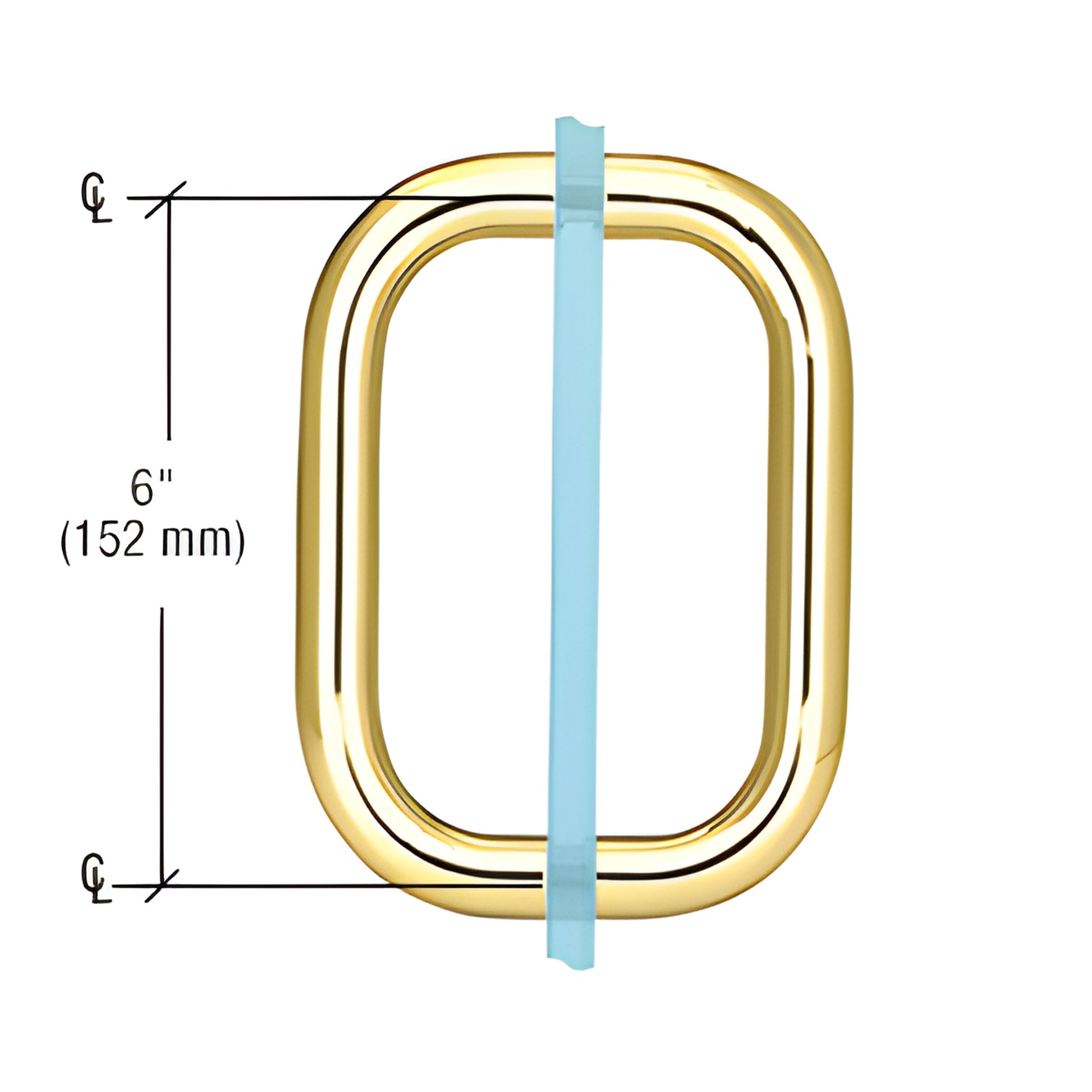 Polished brass solid 3/4" rod pull handle (6" C-to-C) for 1/4-1/2" glass shower doors, SKU BPD6BR.