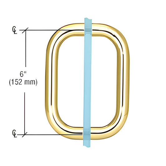 Polished brass solid 3/4" rod pull handle (6" C-to-C) for 1/4-1/2" glass shower doors, SKU BPD6BR.