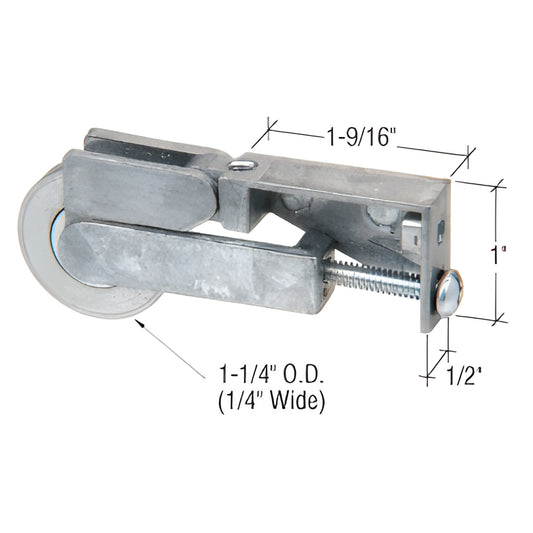 D1794 adjustable sliding glass door roller assembly, aluminum housing with 1-1/4" steel concave wheel