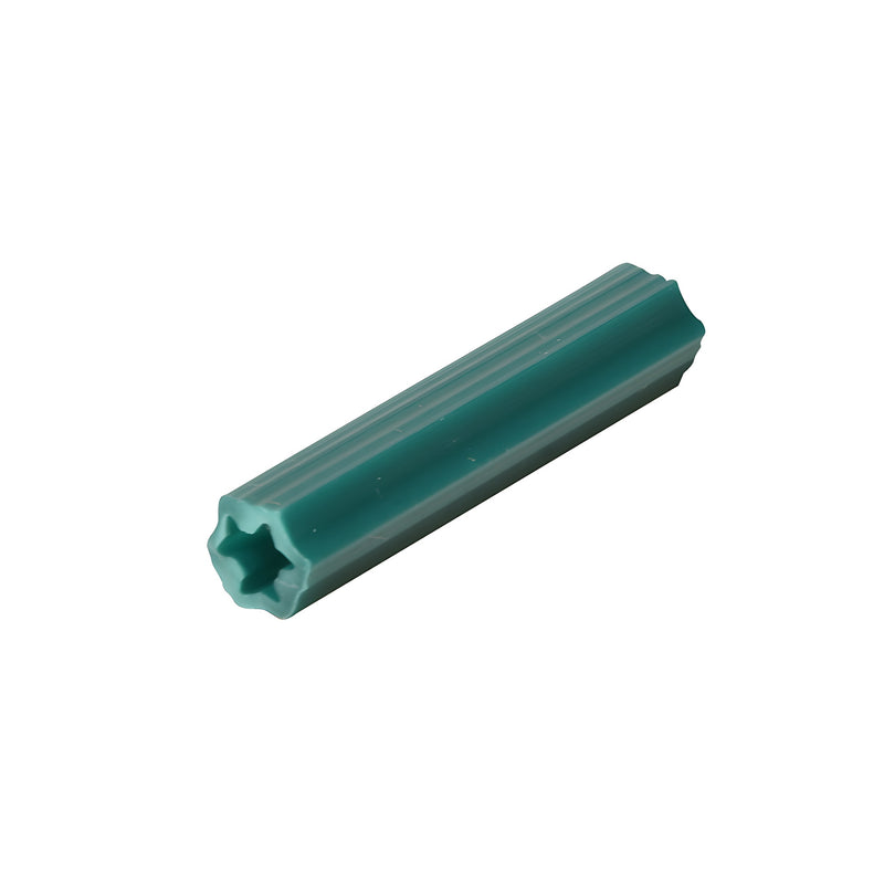 EXP2007 green PVC expanding anchor, 1.5 in tube for 1/4 in drill hole, star-shaped internal socket