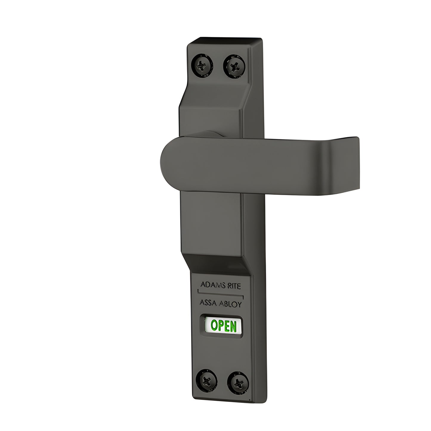 Adams Rite dark bronze 3" aluminum deadlock lever with green 'OPEN' indicator, model DH4550L313.