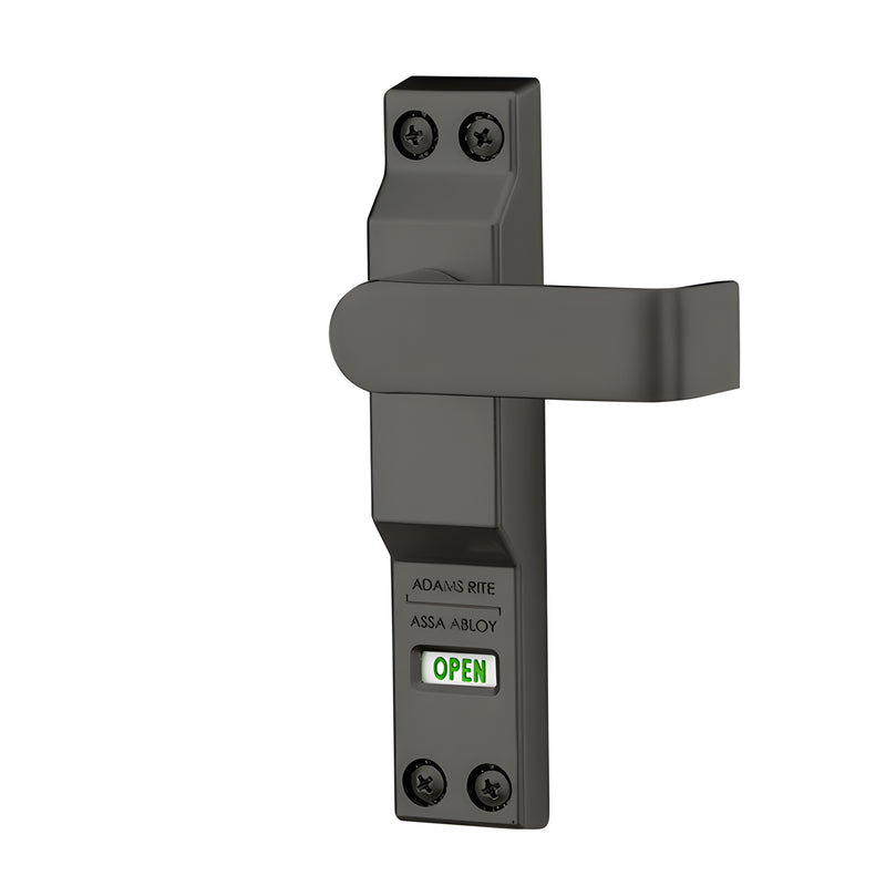 Adams Rite dark bronze 3" aluminum deadlock lever with green 'OPEN' indicator, model DH4550L313.