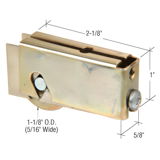 D1596 steel adjustable sliding glass door roller assembly, 2-1/8 in 1 in housing with 1-1/8 in concave steel roller