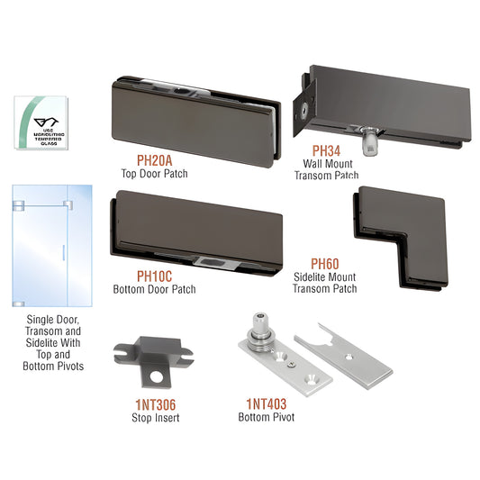 PHA4DU glass door hardware kit, black bronze patches and pivots for 3/8-1/2" tempered glass.