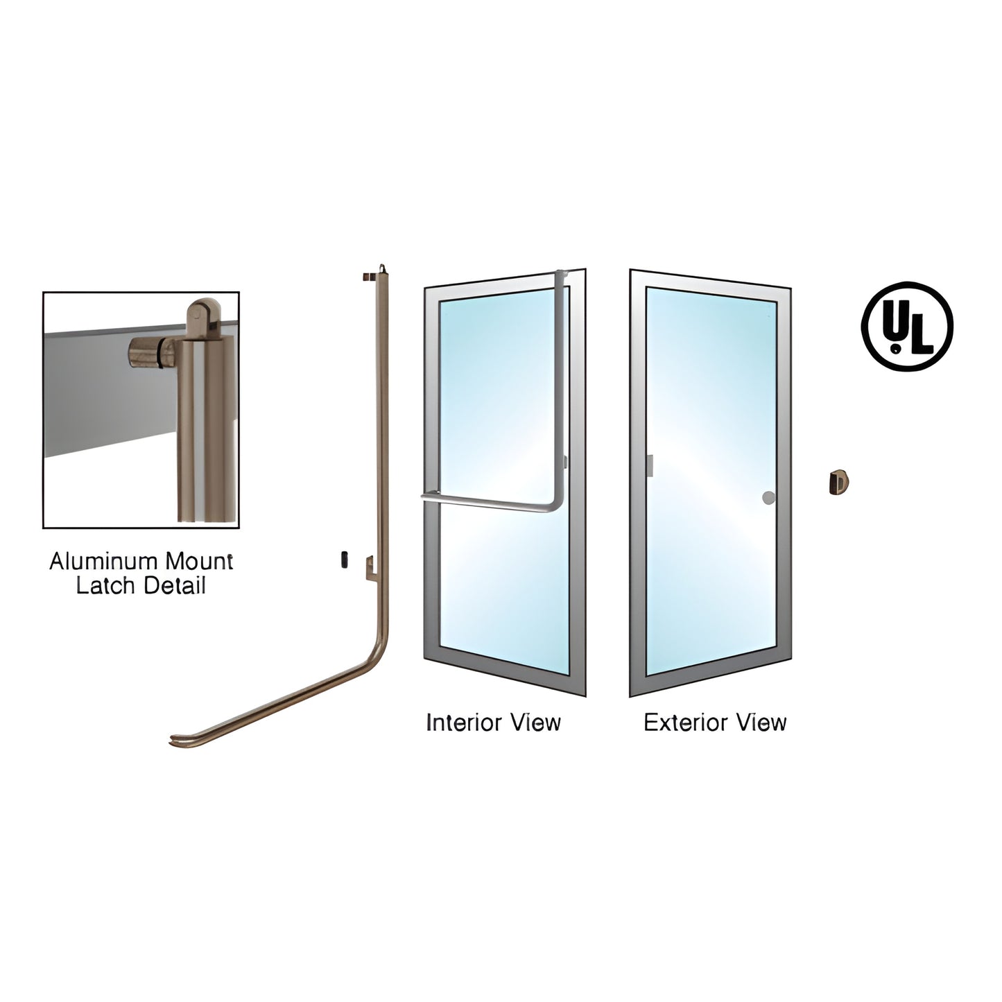 PA100Z3AK0RB oil rubbed bronze panic handle for glass doors, tubular 11 4 interior push bar, ADA compliant.