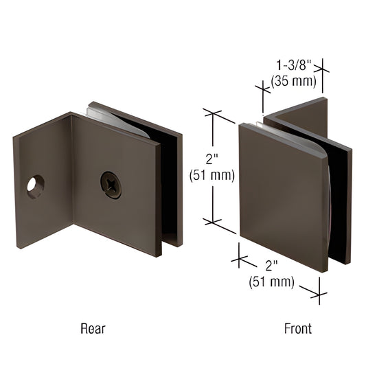 Oil rubbed bronze square glass clamp SGC0370RB, solid brass, 2" tall with 1-3/8" leg, holds 10-12mm tempered glass.