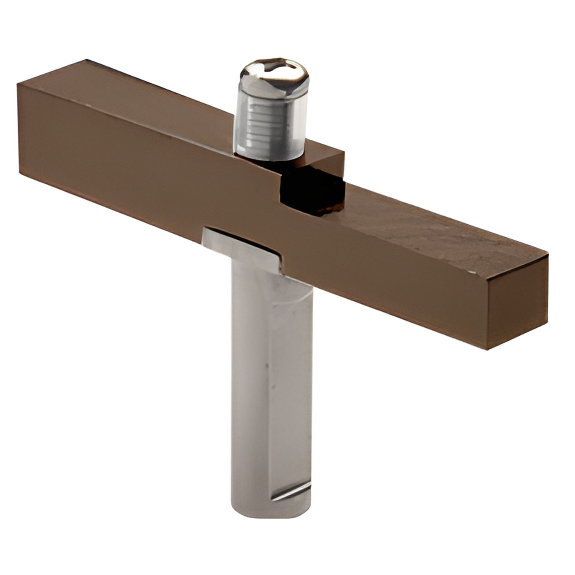 Oil-rubbed bronze brass adapter block with stainless pin and screw for CRL Senior pivot shower hinges.