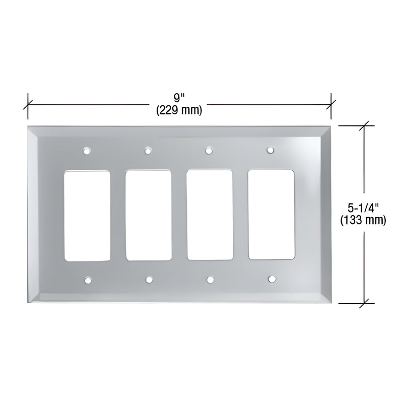 Clear beveled glass 4 gang switch plate, 9" x 5 1/4" (229 x 133 mm), SKU GMP17C