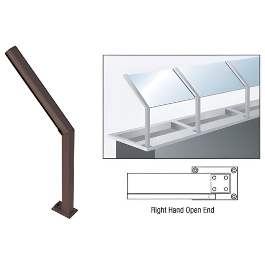 CRL D999 sneeze guard post, dark bronze anodized aluminum, 14" high, 45 slant, right hand open end for 1/4" glazing.