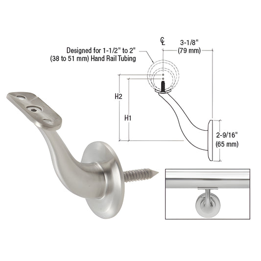 Stainless steel wall-mount handrail bracket HR4WBS, ready-to-install, fits 11 2-2 tubing, 3-1/8 projection.