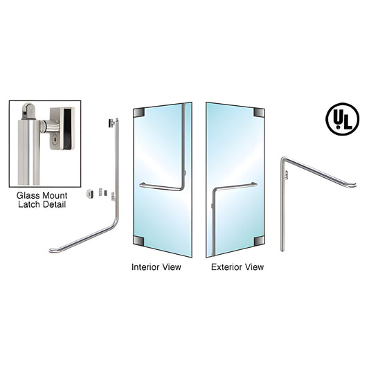 PA100C3GKBS brushed stainless panic handle for 1/2" tempered glass doors, 1-1/4" tube, interior push bar, exterior keyed opti